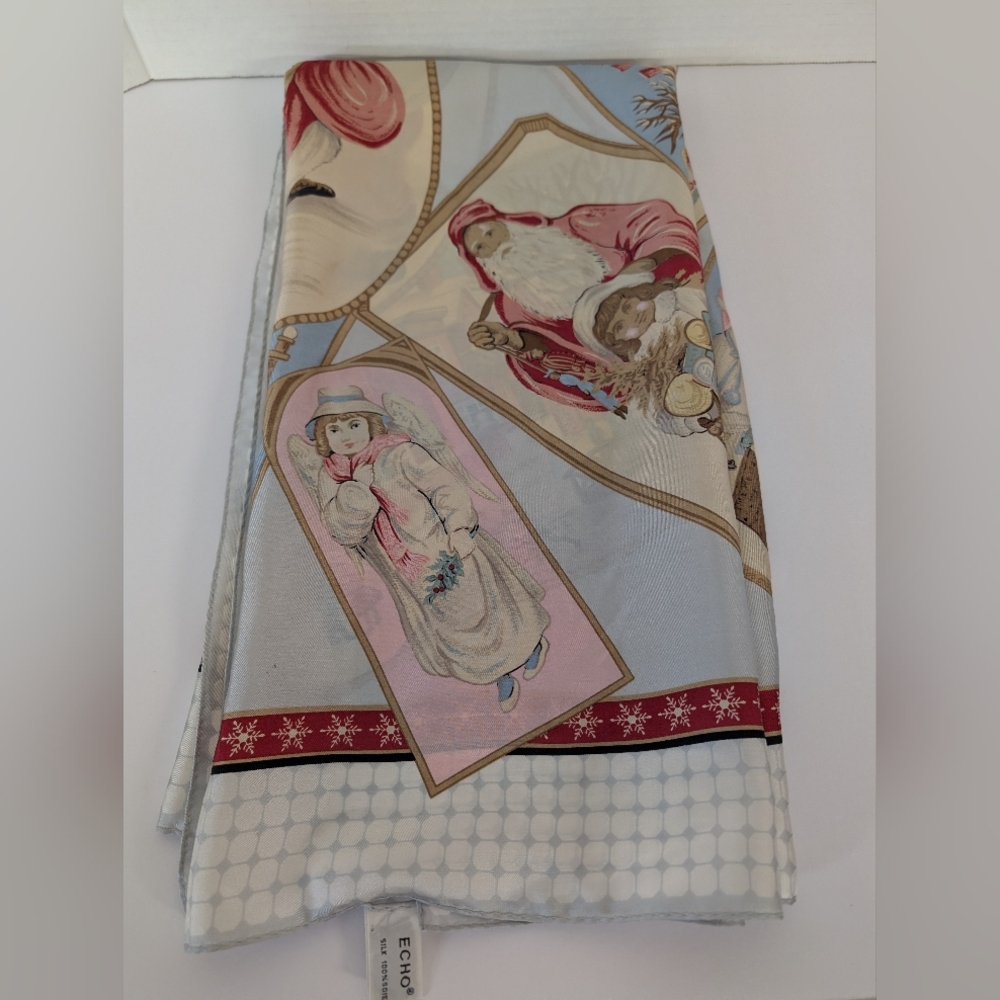 Silk Scarf with Santa and Angel By Echo